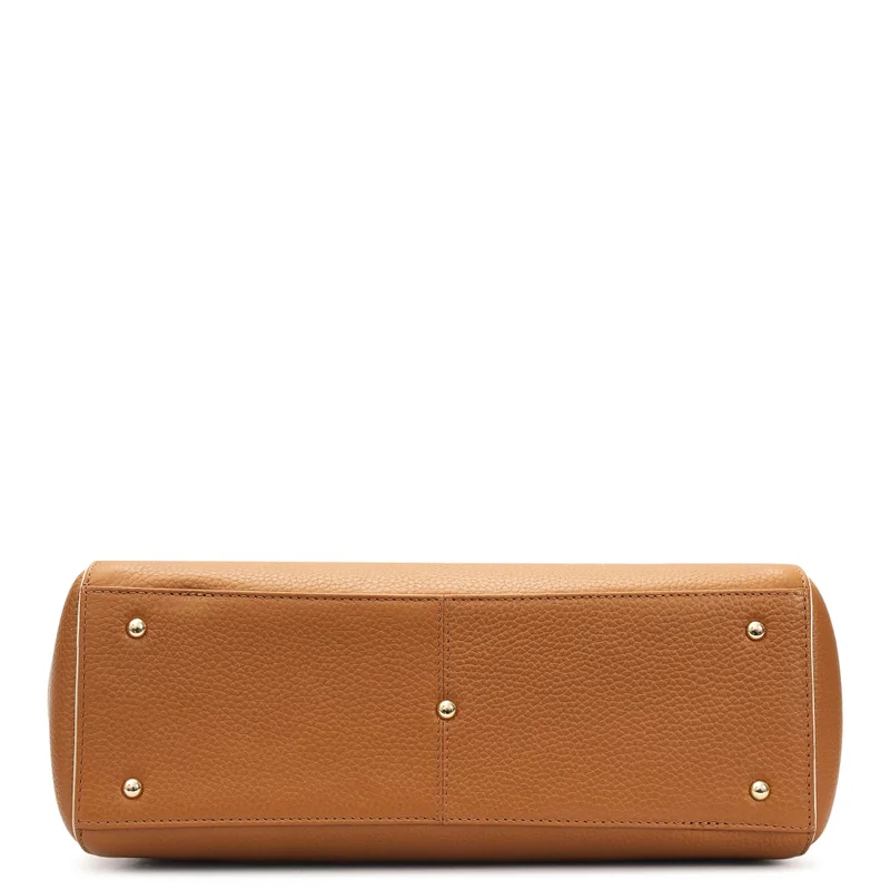 Da Milano Caramel Medium Wax Leather Tote - Caramel for Women | Best Price UAE